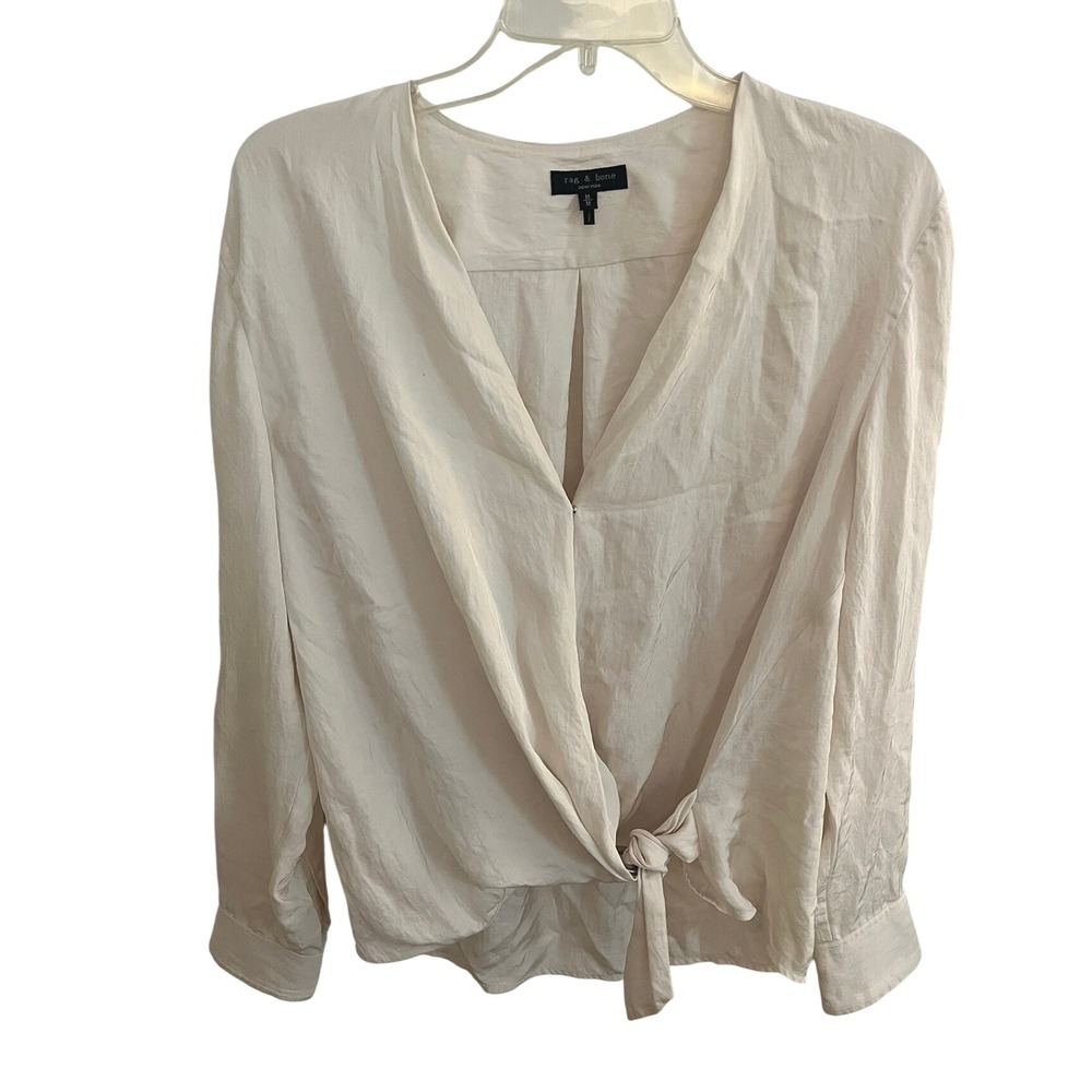 Rag & Bone New York Beige Twist Wrap Tie‎ Front Long Sleeve Blouse Top Womens M